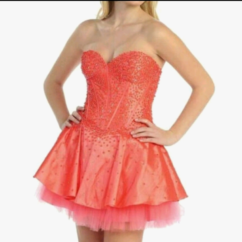 Sparkly, Red, Short Formal Dress